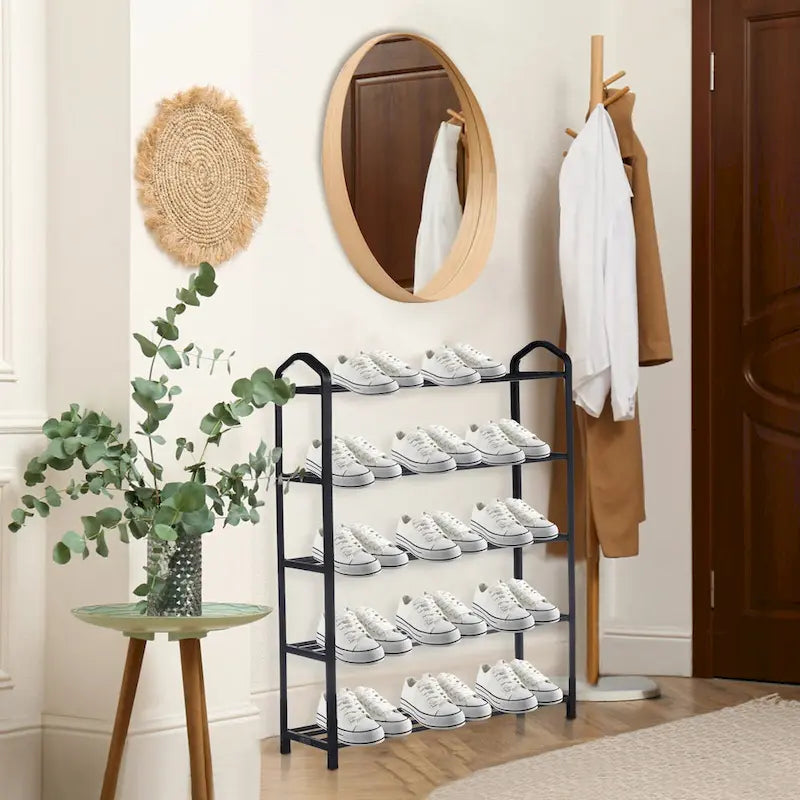 5-Tier Stackable Shoe Rack, 15-Pairs Sturdy Shoe Shelf Storage , Black Shoe Tower