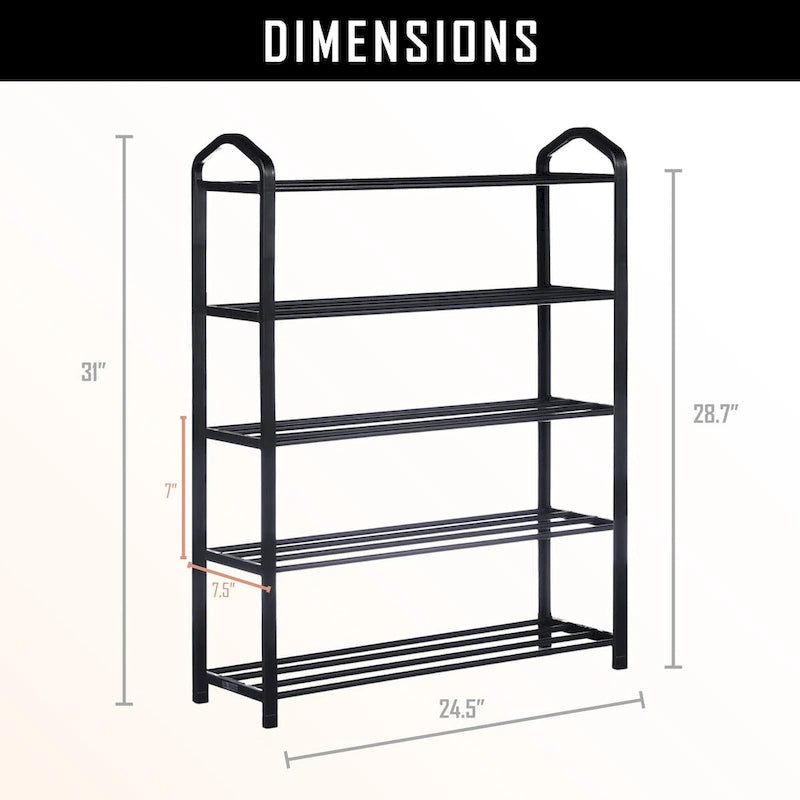 5-Tier Stackable Shoe Rack, 15-Pairs Sturdy Shoe Shelf Storage , Black Shoe Tower