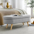 Linen Pleated Storage Ottoman Bench with Durable Rubberwood Legs