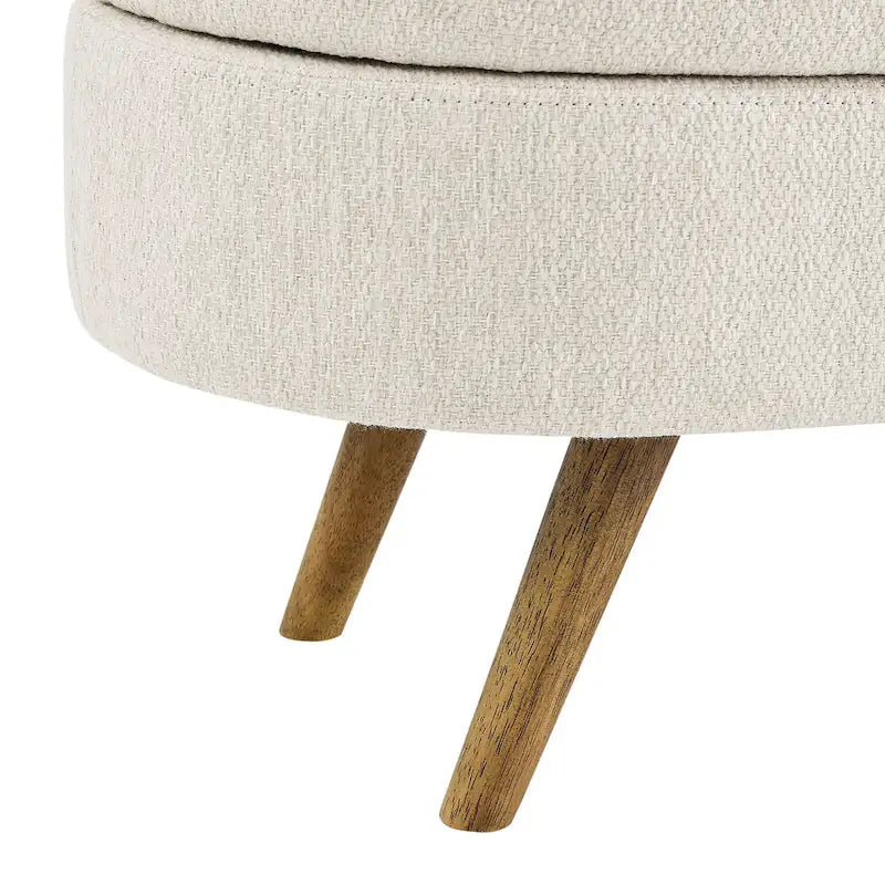 Linen Pleated Storage Ottoman Bench with Durable Rubberwood Legs