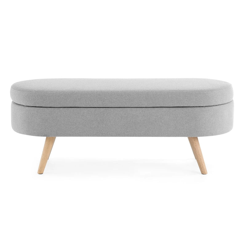 Linen Pleated Storage Ottoman Bench with Durable Rubberwood Legs