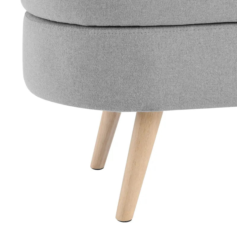 Linen Pleated Storage Ottoman Bench with Durable Rubberwood Legs