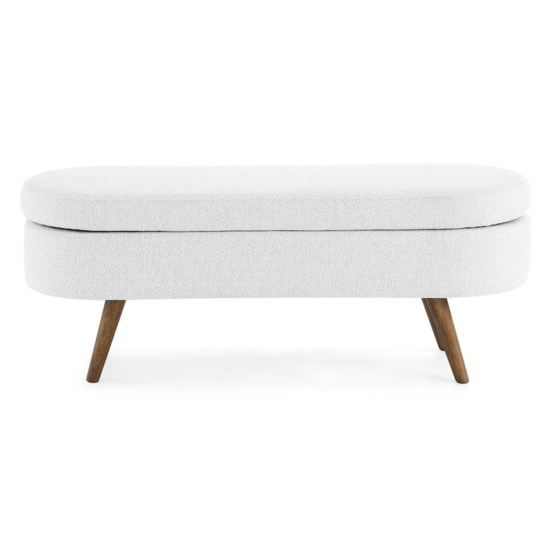 Linen Pleated Storage Ottoman Bench with Durable Rubberwood Legs