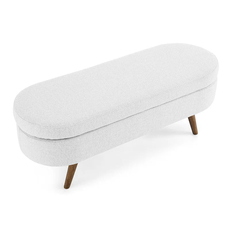 Linen Pleated Storage Ottoman Bench with Durable Rubberwood Legs