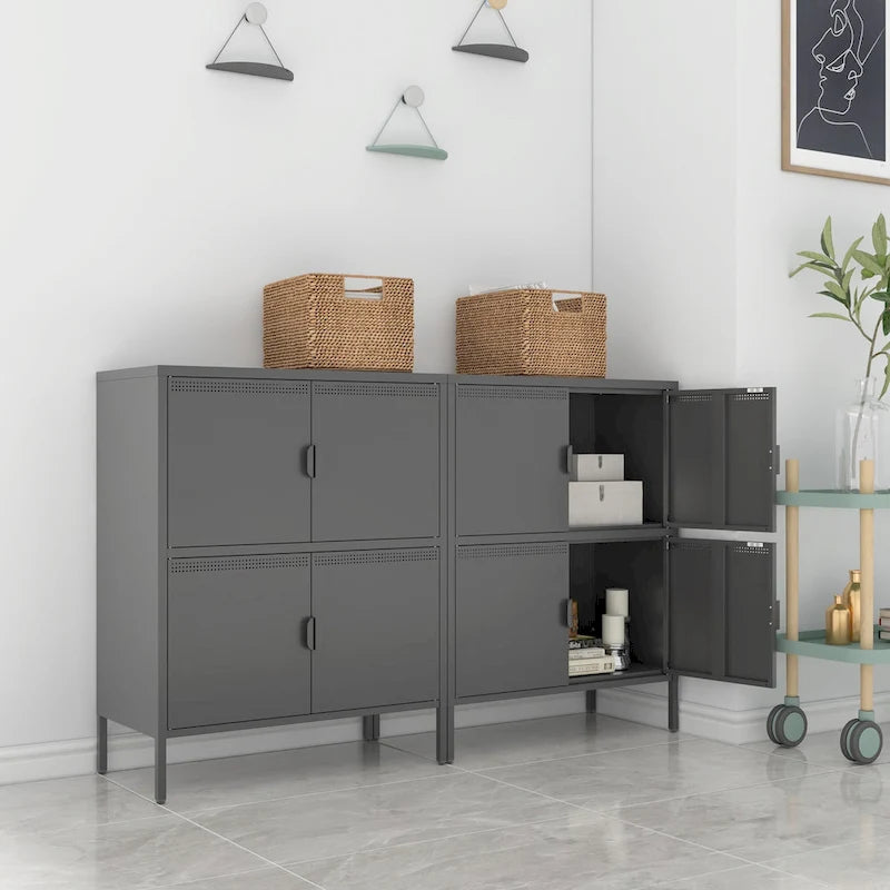40 Inches High Metal Storage Locker With 4 Doors, Suitable For Home Office Use