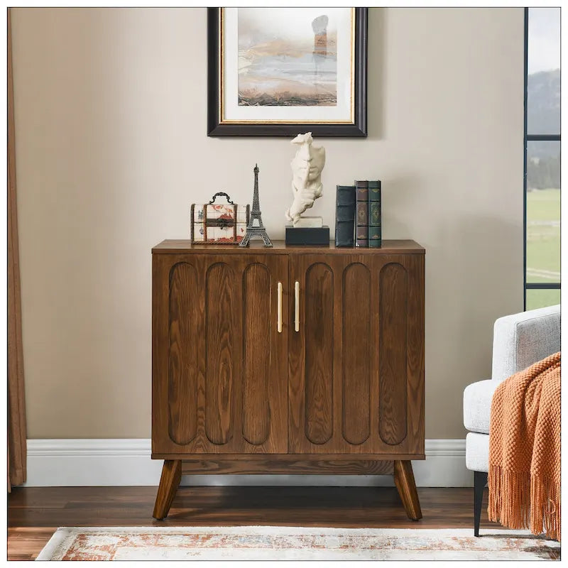 Mid Century Modern Fluted Sideboard Cabinet with Adjustable Shelves