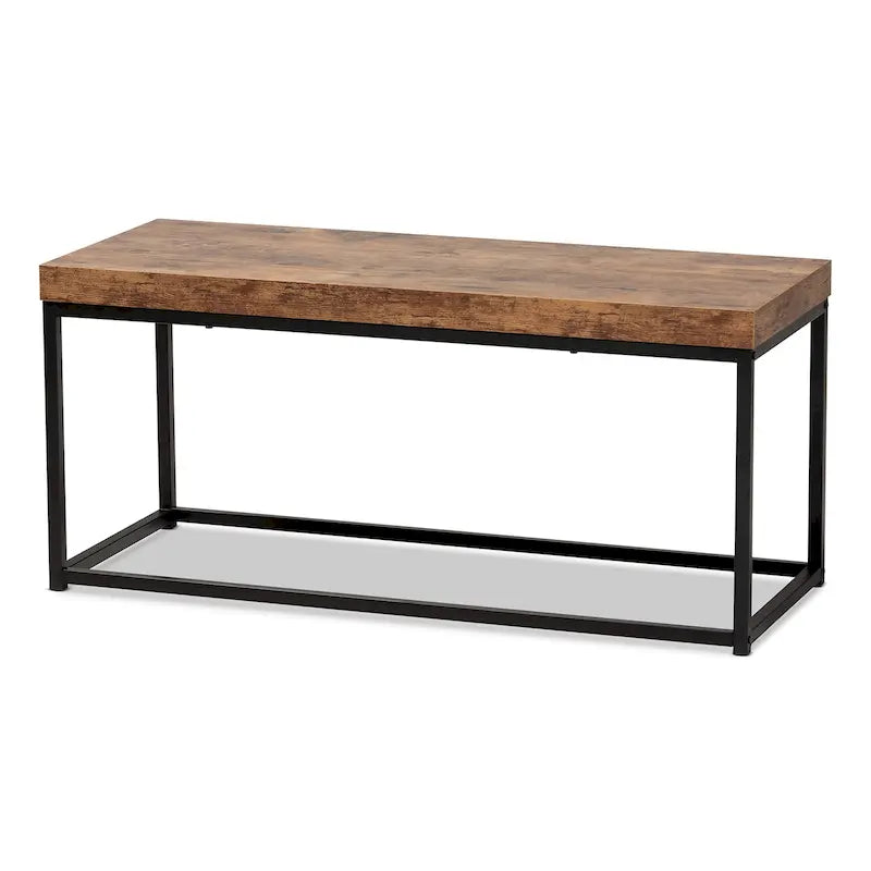 Modern Industrial Wood and Metal Accent Bench-Walnut Brown