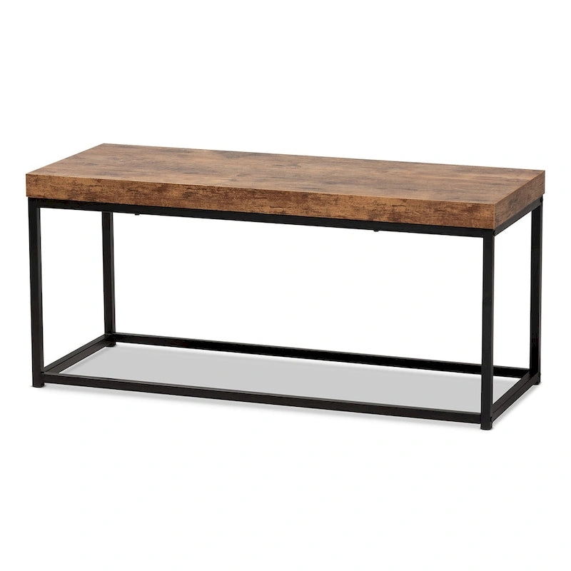 Modern Industrial Wood and Metal Accent Bench-Walnut Brown
