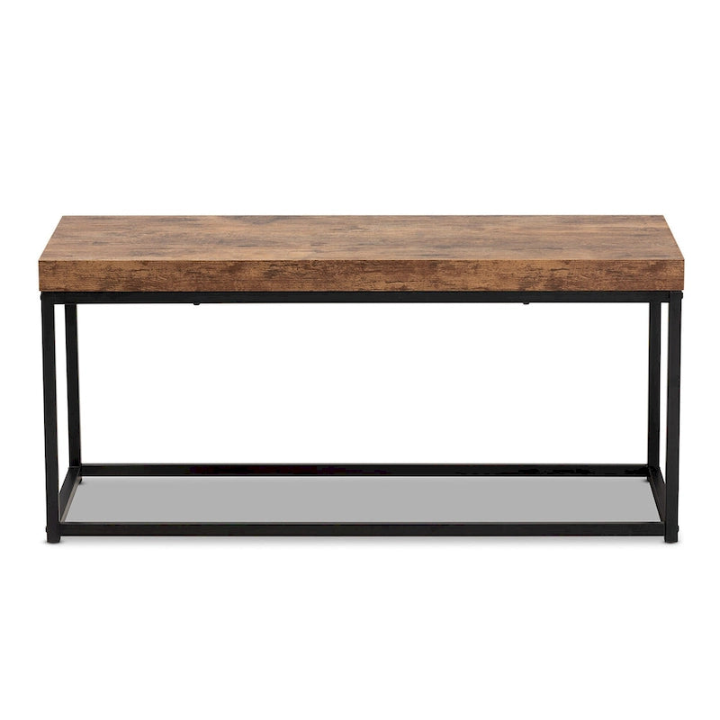 Modern Industrial Wood and Metal Accent Bench-Walnut Brown