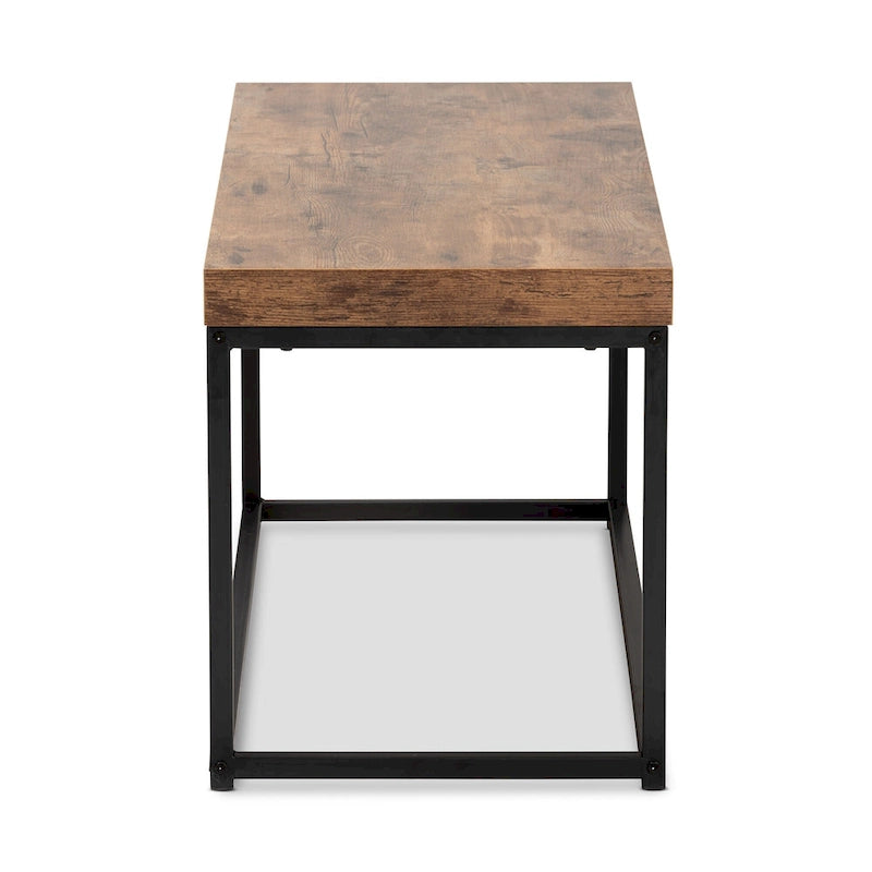 Modern Industrial Wood and Metal Accent Bench-Walnut Brown