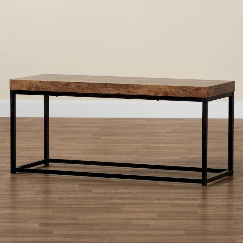 Modern Industrial Wood and Metal Accent Bench-Walnut Brown