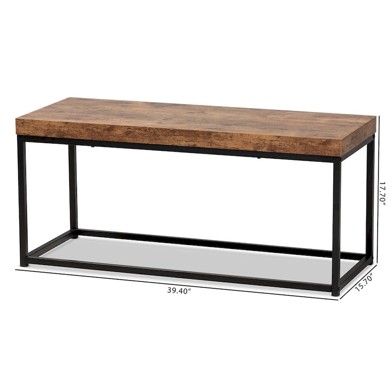 Modern Industrial Wood and Metal Accent Bench-Walnut Brown