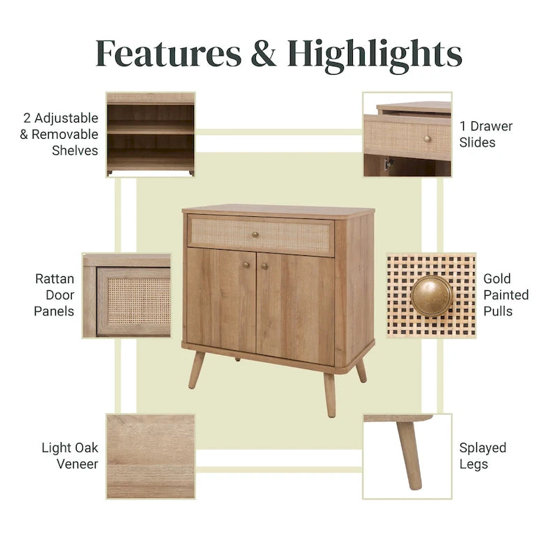 Rattan Small Cabinet 1 Drawer 2 Doors