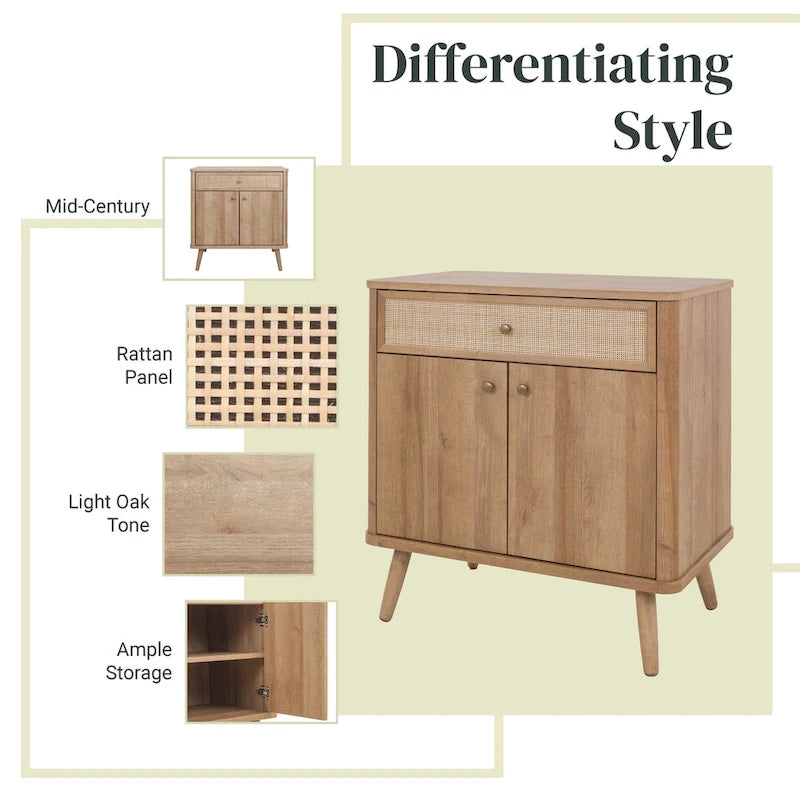 Rattan Small Cabinet 1 Drawer 2 Doors