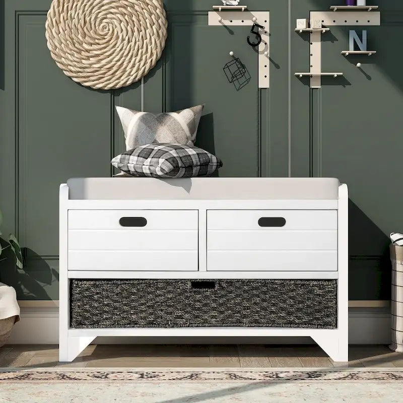Entryway storage bench for changing shoes