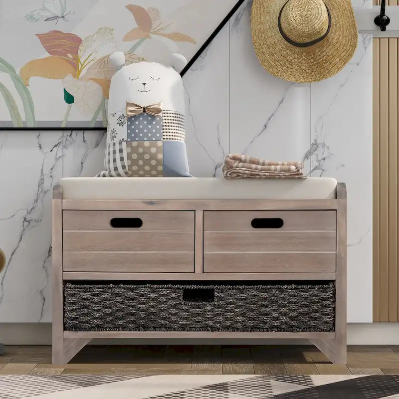 Entryway storage bench for changing shoes