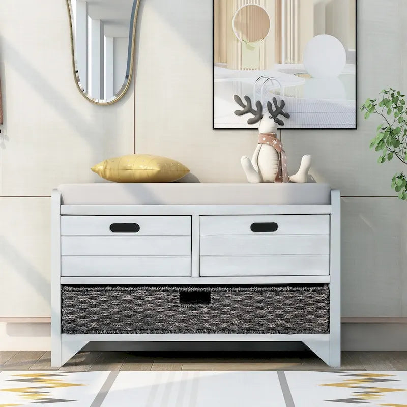 Entryway storage bench for changing shoes