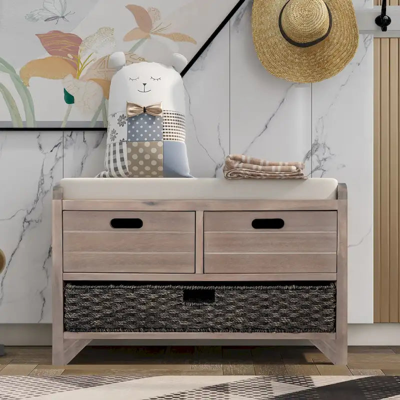 Entryway storage bench for changing shoes