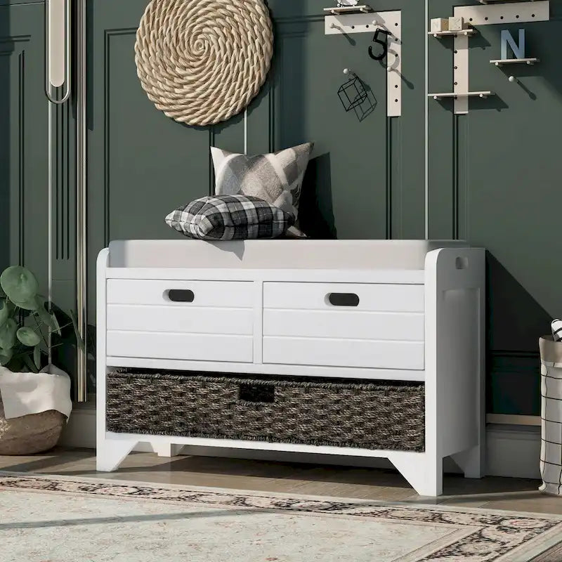 Entryway storage bench for changing shoes