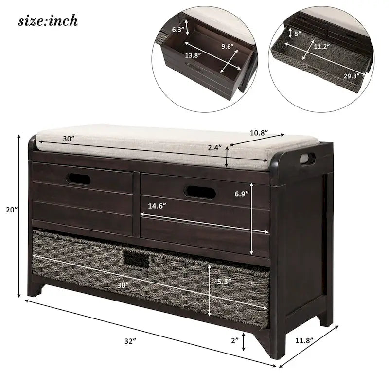 Entryway storage bench for changing shoes