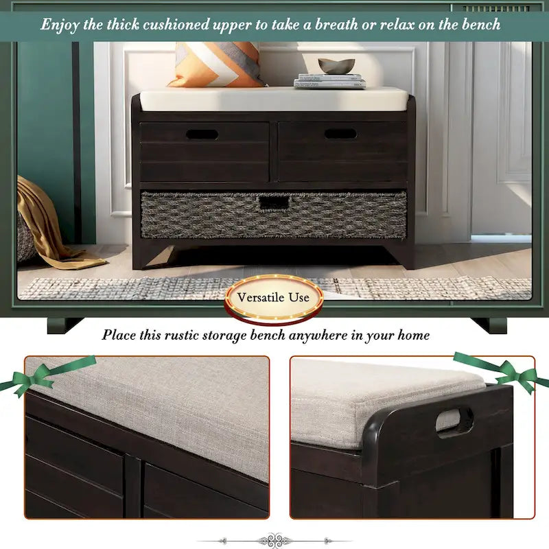Entryway storage bench for changing shoes