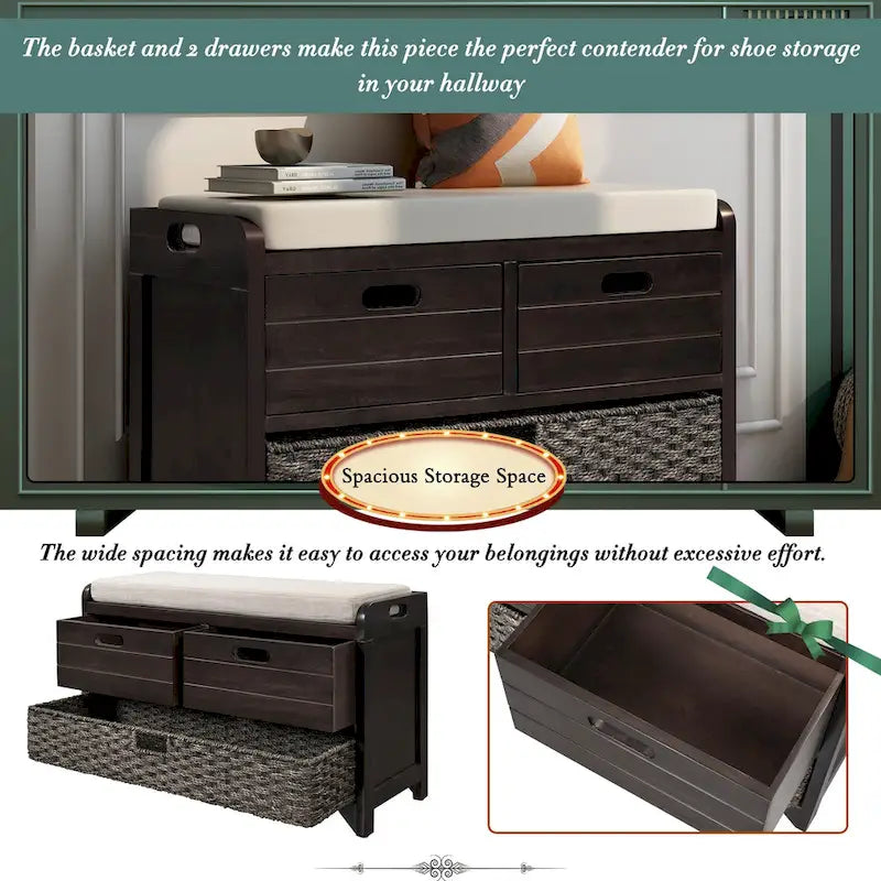 Entryway storage bench for changing shoes