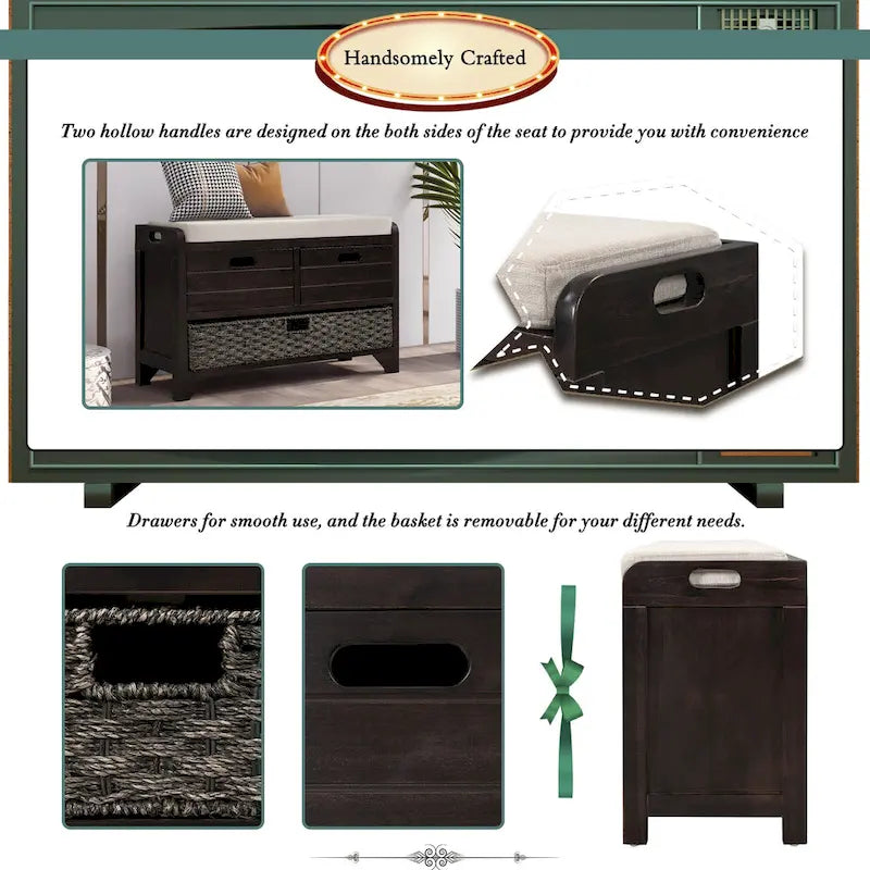 Entryway storage bench for changing shoes