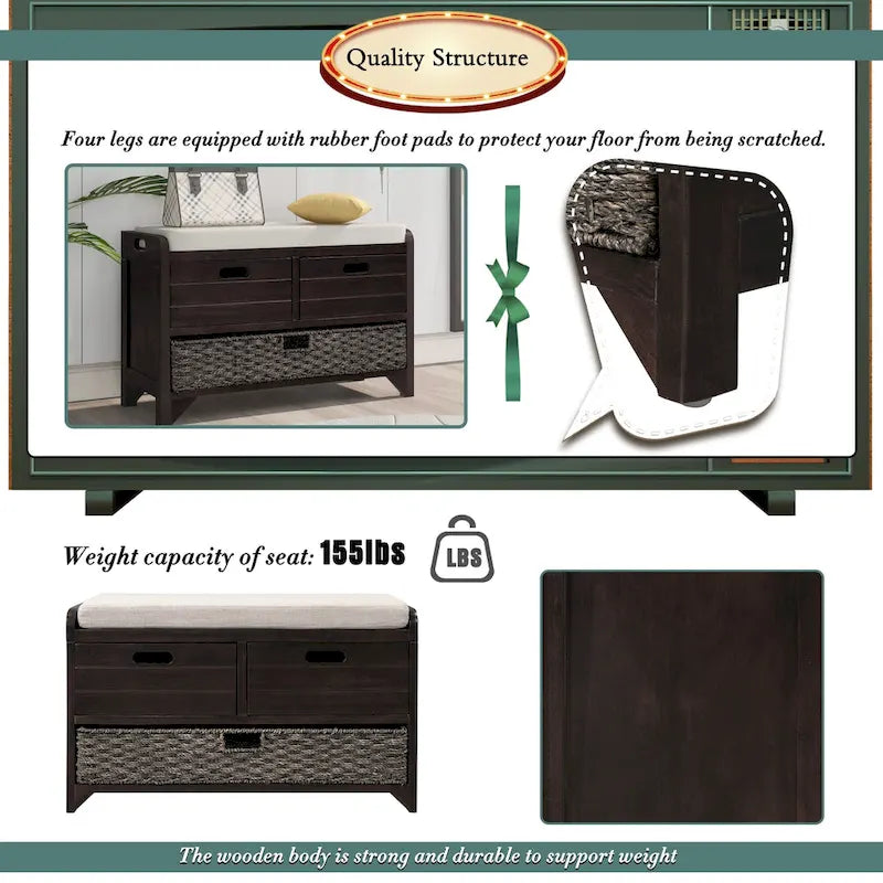 Entryway storage bench for changing shoes