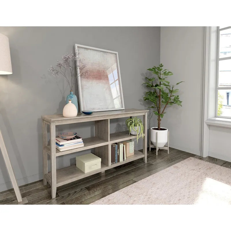 Wide Low 554W Bookcase with 2 Shelves, Washed Grey