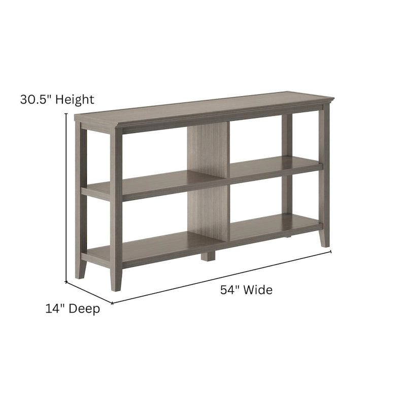 Wide Low 554W Bookcase with 2 Shelves, Washed Grey