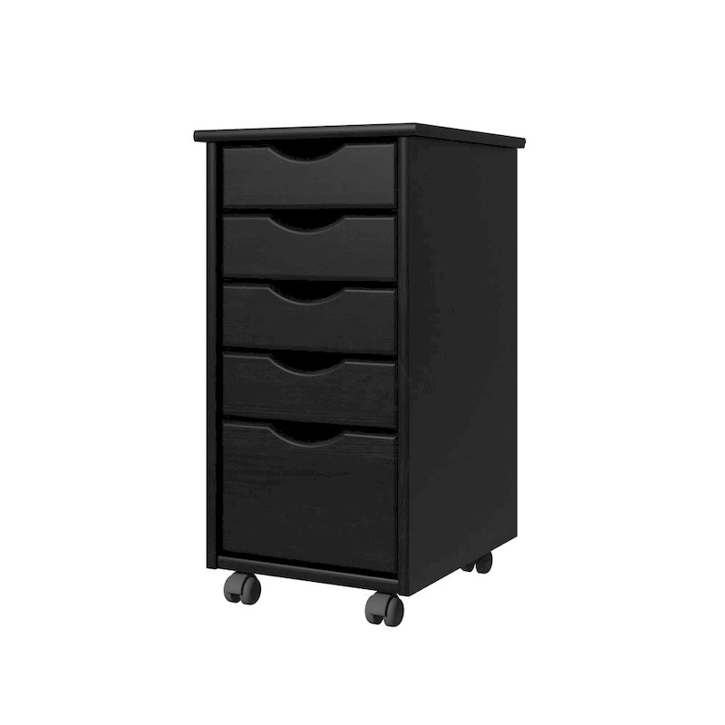 Original Roll Cart, Solid Wood, 4 Plus 1 Drawer Narrow Roll Cart Black