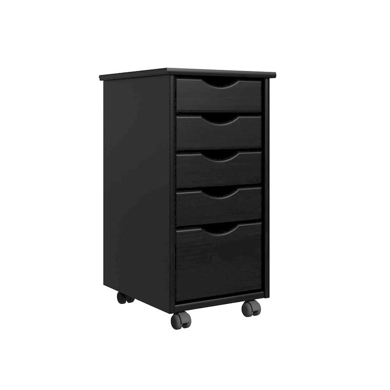 Original Roll Cart, Solid Wood, 4 Plus 1 Drawer Narrow Roll Cart Black