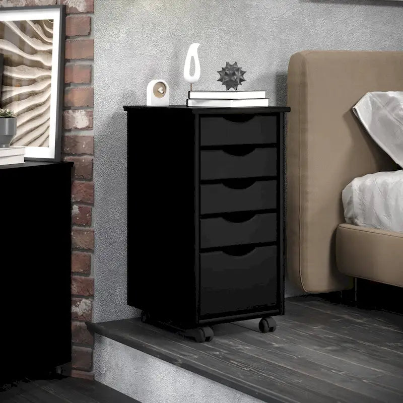 Original Roll Cart, Solid Wood, 4 Plus 1 Drawer Narrow Roll Cart Black