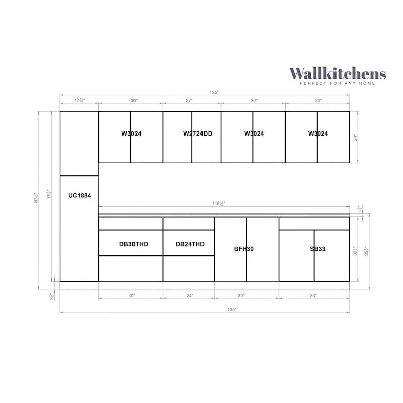 Kitchen Elegant Collection White Gloss Color Base Size 11Ft Wide - 135x24