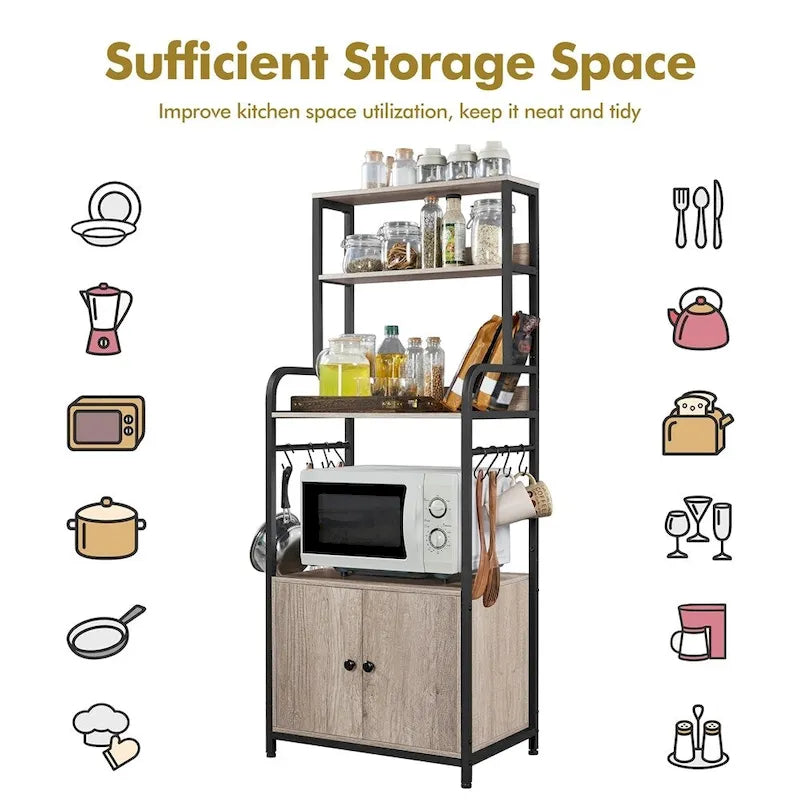 Multilayered Baker's Rack with 1 Cabinet 3 Storage Shelves