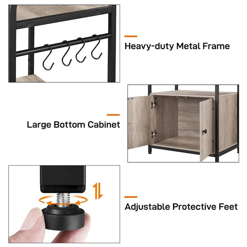 Multilayered Baker's Rack with 1 Cabinet 3 Storage Shelves