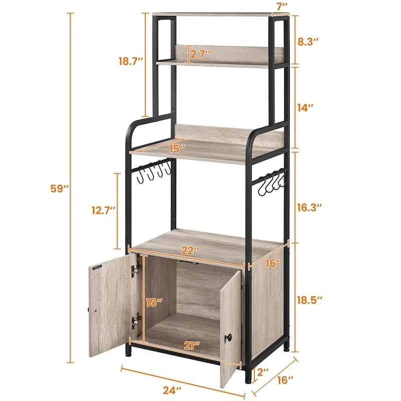 Multilayered Baker's Rack with 1 Cabinet 3 Storage Shelves