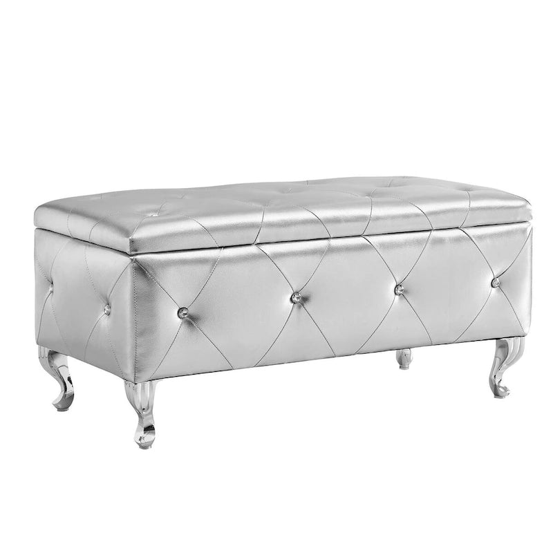 Upholstered Storage Ottoman Bench For Bedroom End Of Bed Storage Benches Footrest With Crystal Buttons For Living Room Entryway