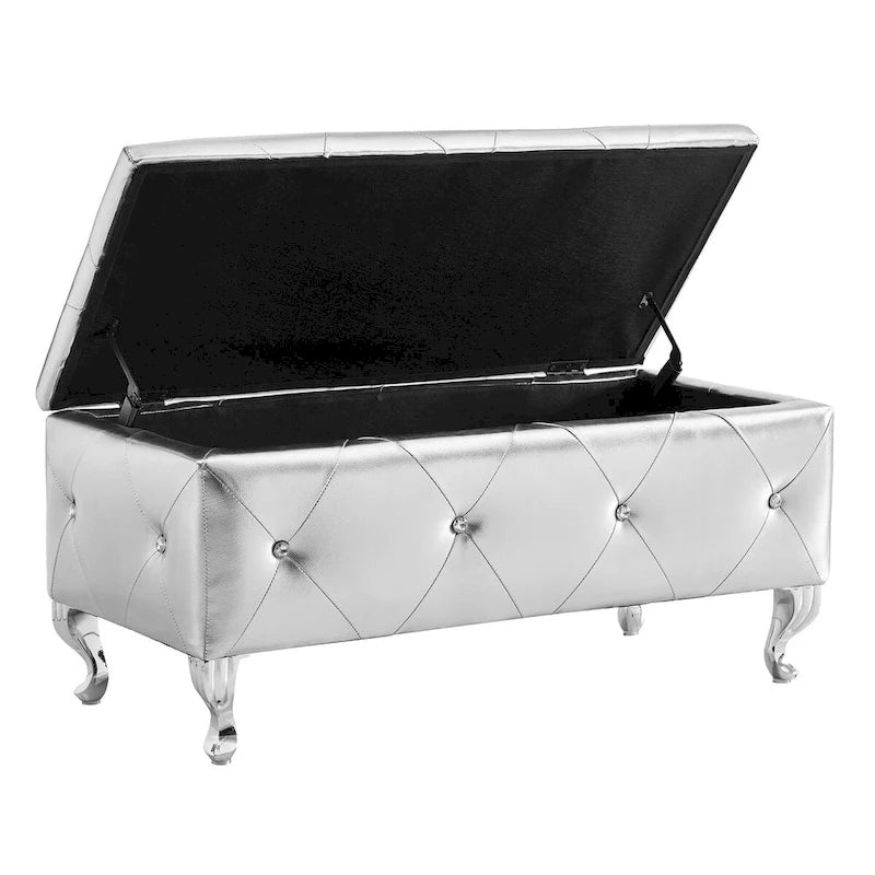 Upholstered Storage Ottoman Bench For Bedroom End Of Bed Storage Benches Footrest With Crystal Buttons For Living Room Entryway