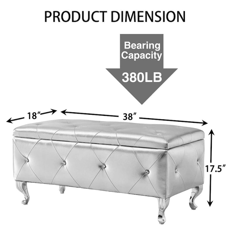 Upholstered Storage Ottoman Bench For Bedroom End Of Bed Storage Benches Footrest With Crystal Buttons For Living Room Entryway