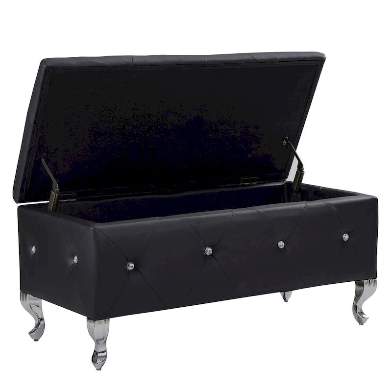 Upholstered Storage Ottoman Bench For Bedroom End Of Bed Storage Benches Footrest With Crystal Buttons For Living Room Entryway