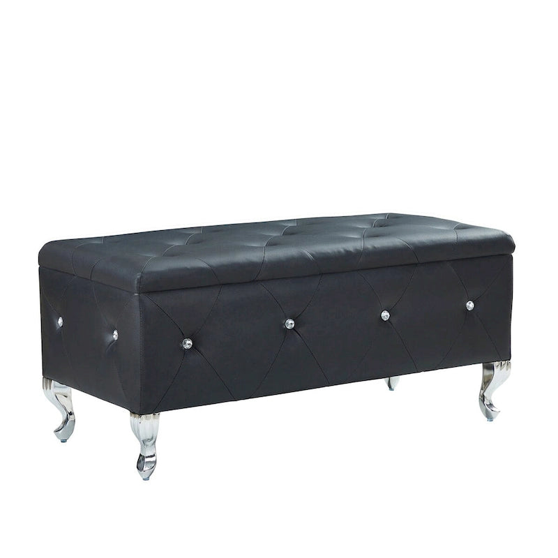 Upholstered Storage Ottoman Bench For Bedroom End Of Bed Storage Benches Footrest With Crystal Buttons For Living Room Entryway