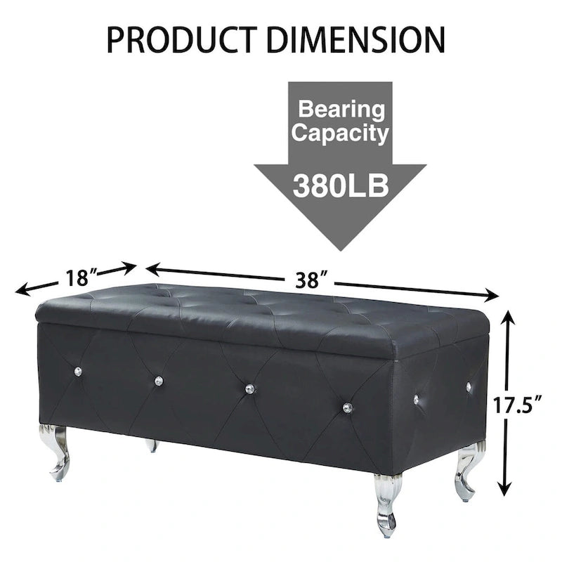 Upholstered Storage Ottoman Bench For Bedroom End Of Bed Storage Benches Footrest With Crystal Buttons For Living Room Entryway