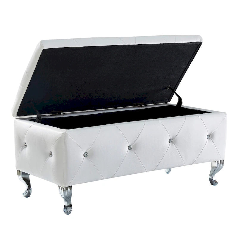 Upholstered Storage Ottoman Bench For Bedroom End Of Bed Storage Benches Footrest With Crystal Buttons For Living Room Entryway
