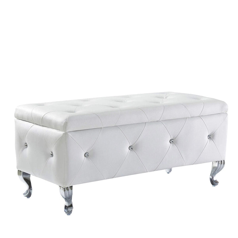 Upholstered Storage Ottoman Bench For Bedroom End Of Bed Storage Benches Footrest With Crystal Buttons For Living Room Entryway