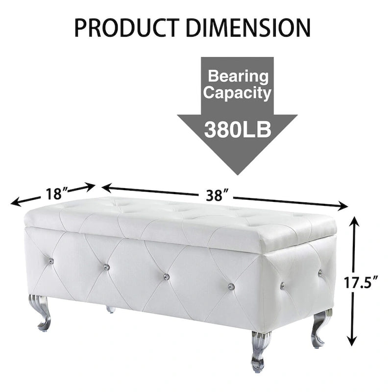 Upholstered Storage Ottoman Bench For Bedroom End Of Bed Storage Benches Footrest With Crystal Buttons For Living Room Entryway