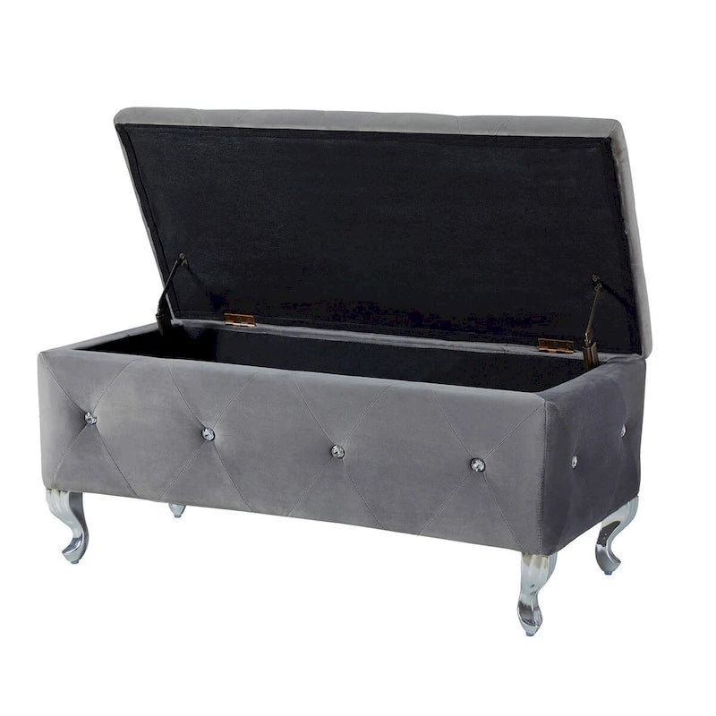 Upholstered Storage Ottoman Bench For Bedroom End Of Bed Storage Benches Footrest With Crystal Buttons For Living Room Entryway