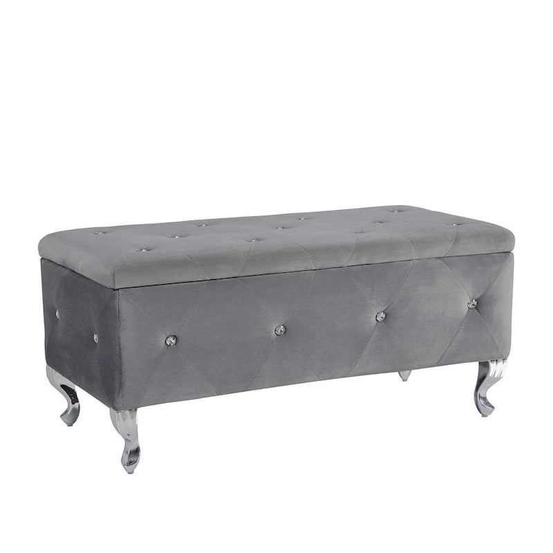 Upholstered Storage Ottoman Bench For Bedroom End Of Bed Storage Benches Footrest With Crystal Buttons For Living Room Entryway