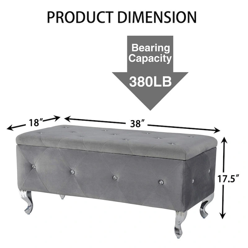 Upholstered Storage Ottoman Bench For Bedroom End Of Bed Storage Benches Footrest With Crystal Buttons For Living Room Entryway