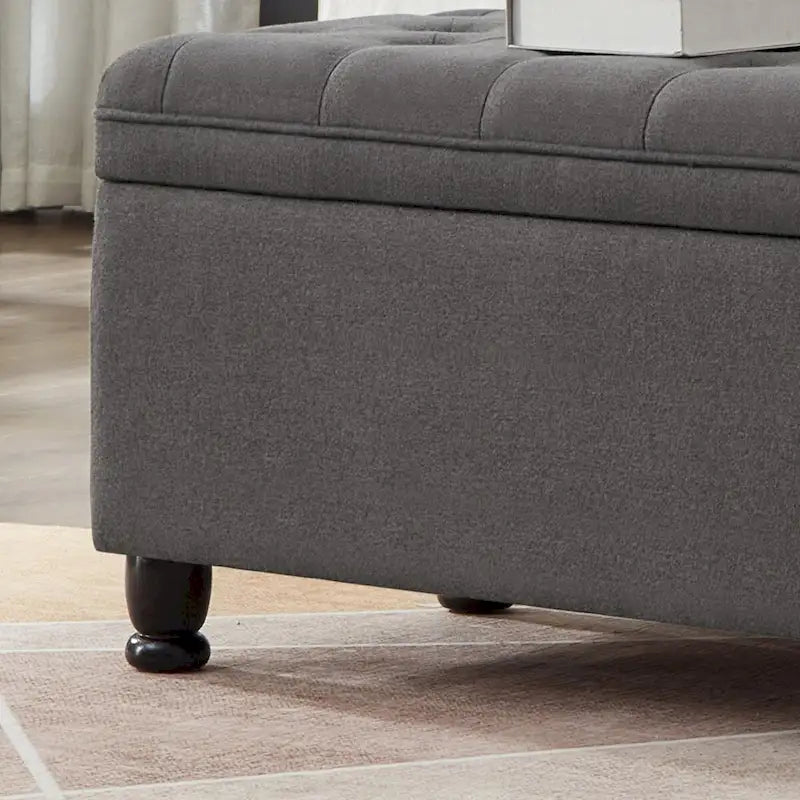 Upholstered Tufted Button Storage Bench with Spindle Wooden Legs - 45x18x18H